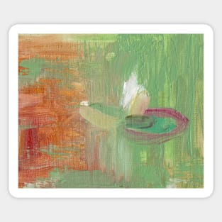 Abstract Oil Painting Waterlily Green White Terracotta Sticker